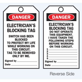 Lockout Tags - Electrician's Blocking Tag