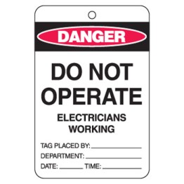 Large Economy Lockout Tags - Do Not Operate Electricians Working