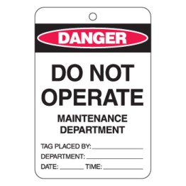 Large Economy Lockout Tags - Do Not Operate Maintenance Department