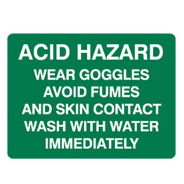 Acid Hazard Wear Goggles Avoid Fumes And Skin Contact Wash With