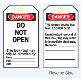 Lockout Tags - Danger Do Not Open - Reverse Side #1