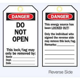 Lockout Tags - Danger Do Not Open - Reverse Side #2