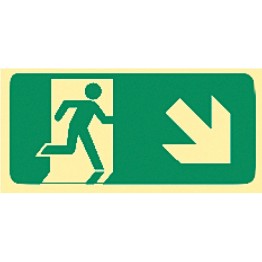 Exit & Evacuation Signs - Arrow Down Diagonal Right (With Picto)