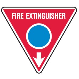 Fire Equipment Triangle Signs - Fire Extinguisher Arrow Down Blue