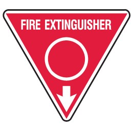 Fire Equipment Triangle Signs - Fire Extinguisher Arrow Down Red