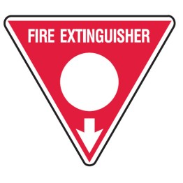 Fire Equipment Triangle Signs - Fire Extinguisher Arrow Down White