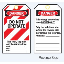Lockout Tags- Danger Do Not Operate - Reverse Side #2 - Striped