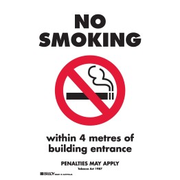 VIC NO SMOKING WITHIN 4 METRES OF BUILDING ENTRANCE 180X250 SS