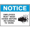 Toughwash® Notice Signs - Employees Must Wash Hands Before Returning To Work