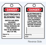 Lockout Tags - Electrician's Blocking Tag