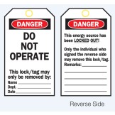 Lockout Tags - Danger Do Not Operate - Reverse Side #2