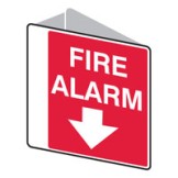 Double Sided Sign Fire Alarm Arrow Down 225 x255mm Polypropylene