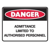 Danger Admittance Limited to Authorised Personnel Labels 125x90 SAV Pk5