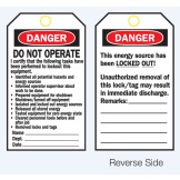 Lockout Tags - Danger Do Not Operate I Certify That The Following.. - Reverse Side #1
