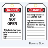 Lockout Tags - Danger Do Not Open - Reverse Side #2