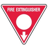 Fire Equipment Triangle Signs - Fire Extinguisher Arrow Down White