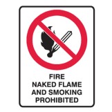 Fire Naked Flame and Smoking Prohibited Labels 90x125 SAV Pk5
