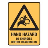 Hand Hazard De-Energise Before Reaching In Labels 90x125 SAV Pk5