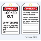 Lockout Tags - Danger Locked Out Do Not Operate - Reverse Side #2