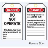 Lockout Tags - Danger Do Not Operate - Reverse Side #1