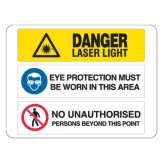 Laser Light / Eye Protection Must Be Worn / No Unauthorised Persons