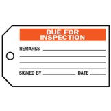 Material Control Tags - Due For Inspection 76 x 146mm Pk25