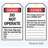 Lockout Tags - Danger Do Not Operate (Maintenance Department) - Reverse Side #1