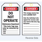 Lockout Tags - Danger Do Not Operate (Maintenance Department) - Reverse Side #2