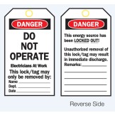 Lockout Tags - Danger Do Not Operate (Electricians At Work) - Reverse Side #1