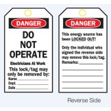 Lockout Tags - Danger Do Not Operate (Electricians At Work) - Reverse Side #2