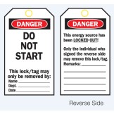 Lockout Tags - Danger Do Not Start - Reverse Side #2