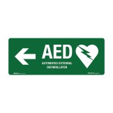 First Aid Sign - AED Defibrillator Sign with Left Pointing Arrow