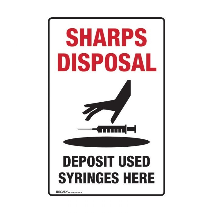 Sharps Disposal Sign Deposit Used Syringes Here