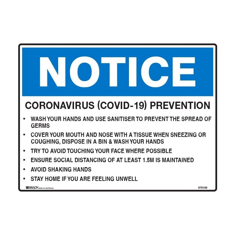 Notice Sign Workplace Coronavirus Prevention